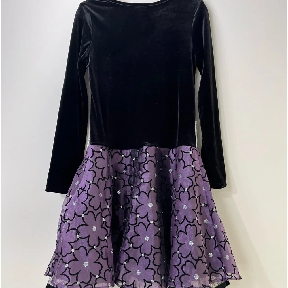 Bonnie Jean Girls Size 10 Black Velvet Purple Sparkle Tutu Party Dress